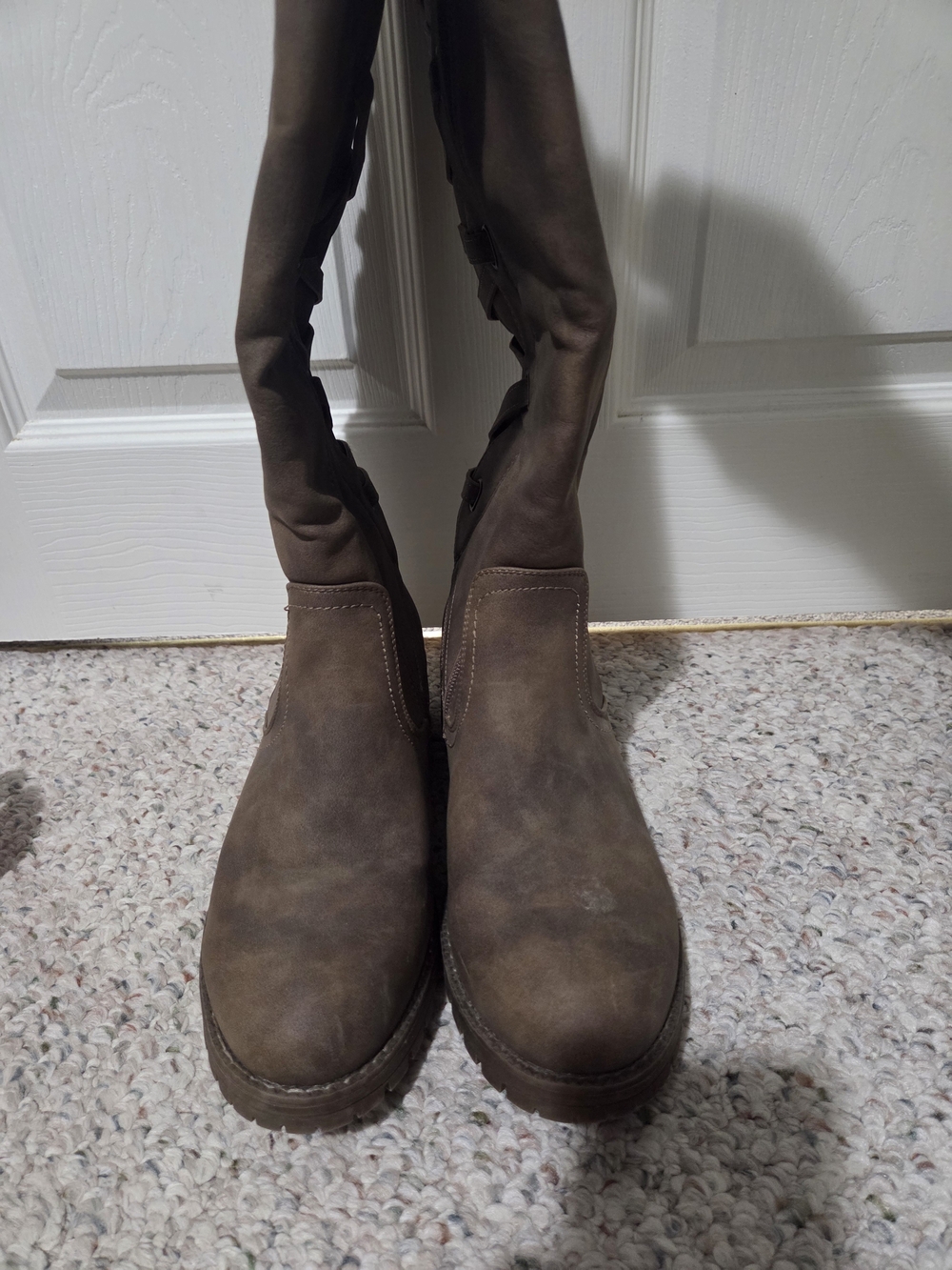 Global Win Over-the-Knee Leather Boots in Dark Brown